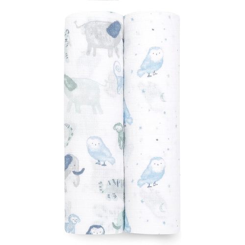 aden + anais Swaddle Blanket, Boutique Muslin Blankets for Girls & Boys, Baby Receiving Swaddles, Ideal Newborn & Infant Swaddling Set, Perfect Shower Gifts, 2 Pack, Time to Dream