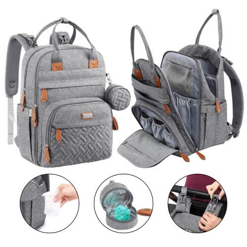 BabbleRoo Diaper Bag Backpack Stylish 26L Hands Free Baby Bag with Changing Pad, Stroller Straps & Water-Resistant, Light Gray, Large