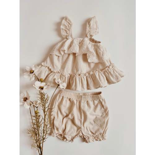 Mabel Linen Ruffle Dress Set