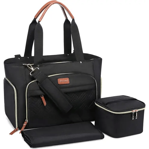 LOVEVOOK Breast Pump Bag, Diaper Bag Tote 3Pcs Set, Work Bag for Breastfeeding Mom with 15" Laptop Pocket, Cooler Bag & Changing Pad Fit Most Breast Pumps like Spectra S1/S2, Medela, Rainyb, Elvie