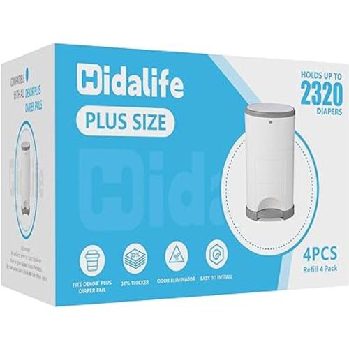 Refills Compatible with Dekor Plus Diaper Pails, Disposable Diaper Trash Bags, Extra Thick Diaper Pail Refill Liners, Hold Up to 2320 Diapers (4 Pack)