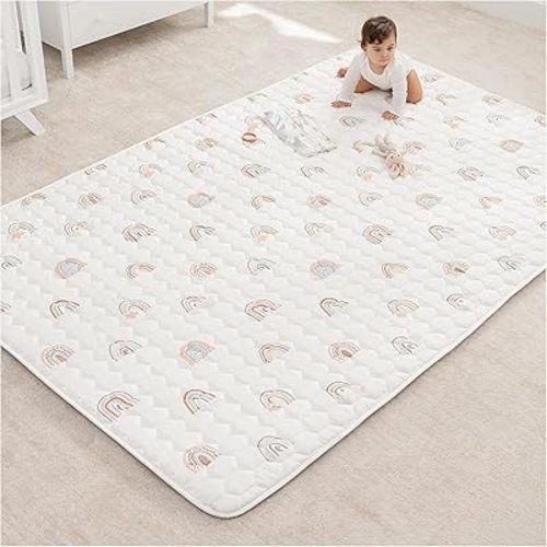 Comfy Cubs Rectangle Kids Play Mat - Large 60 x 96 inches Soft Quilted Baby Floor Mat with Non-Slip Bottom - Plush Design for Toddlers' Playtime - Comfortable and Durable - Rainbow