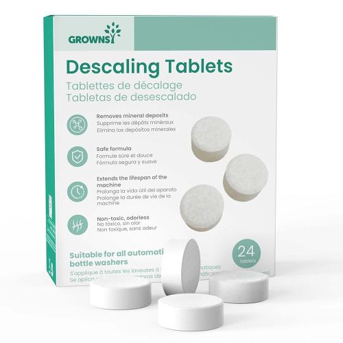 GROWNSY Descaler Tablets, 24 Descaling Tablets Compatible with Momcozy, Baby Brezza, Papablic Bottle Washer, Effective for Bottle Washer, Warmer, Sterilizer, Formula Maker & Baby Feeding Essentials