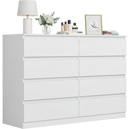 Spaco White 8 Drawer Dresser for Bedroom,Modern Deep Drawer Dresser,Wide Storage Chest of Drawer for Closet,Wood Storage Organizer Furniture for Living Room