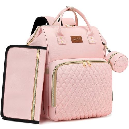 Pink Diaper Bag Backpack for Baby Girls - Perfect Baby Shower Gifts, with Changing Pad, Pacifier Case, Insulated Pockets, Stroller Straps, 35L Large Capacity - Cute, Stylish