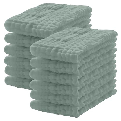 Lovely Care 12 Pack Muslin Burp Cloths 100% Cotton Muslin Cloths Large 20''x10'' Extra Soft and Absorbent Baby Burping Cloth - Green
