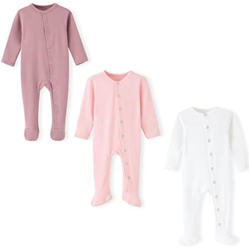 ACESTAR Newborn Baby Footed Pajamas with Mitten Cuffs - Cotton Snap-Up Baby Sleepers for Sleep and Play Footies 0-12 Months