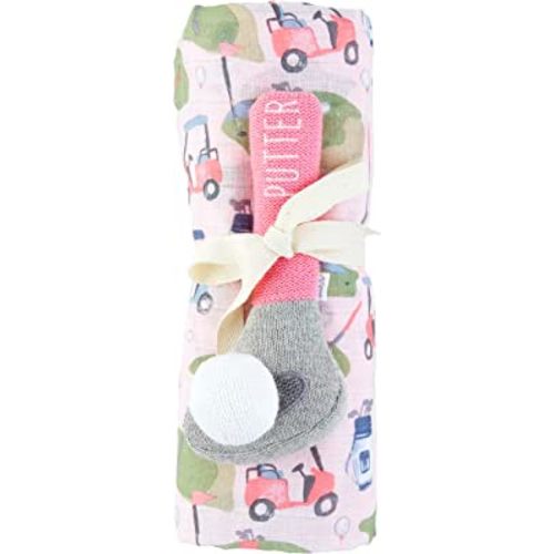 Mud Pie Pink Golf Swaddle and Rattle