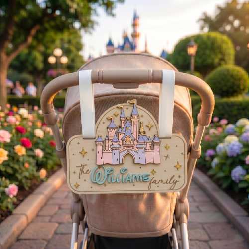Personalized Disney Castle Wooden Stroller Sign, Disney Custom Name Stroller Tag For Baby Girls