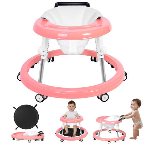 HARPPA Foldable Baby Walker for Babies 6-24 Months, Anti-Rollover, Seat and Height Adjustable, Pink