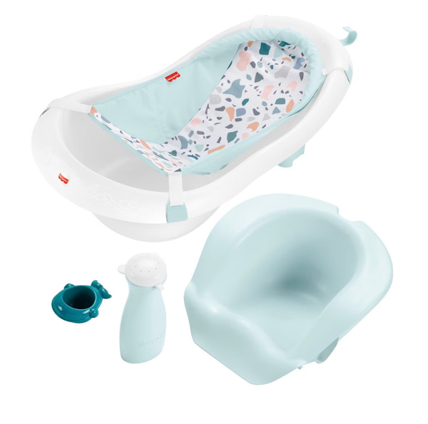 Amazon.com: Fisher-Price™ Baby to Toddler Bath 4-in-1 Sling 'N Seat Tub with Removable Infant Support and 2 Toys, Pacific Pebble