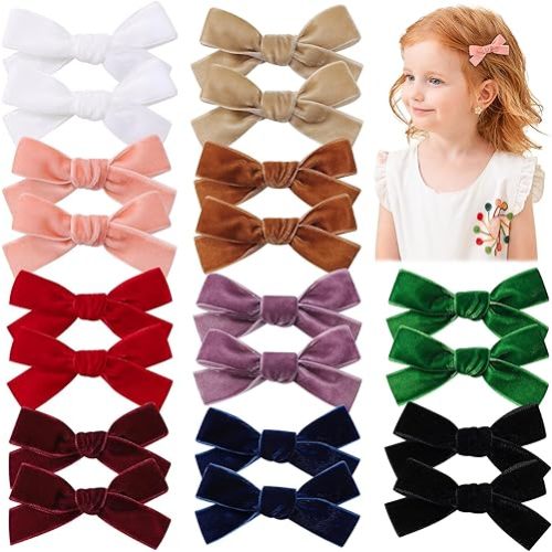YLEN YHXX 20PCS Velvet Hair Bow for Girls Fully Lined Velvet Bow Clips Non Slip Handmade Solid Color Velvet Hair Boutique Accessories for Baby Girls Toddlers Teens Kids