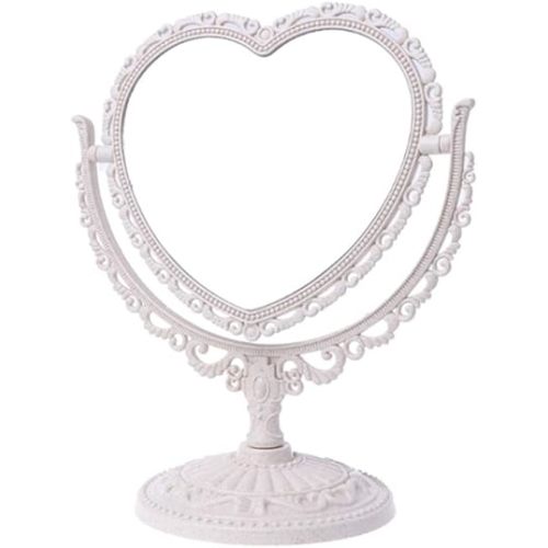AKOAK Heart-Shaped Cosmetic Mirror - Plastic, Double-Sided, Rotatable, Lightweight - Bathroom & Bedroom Mirror (Beige)