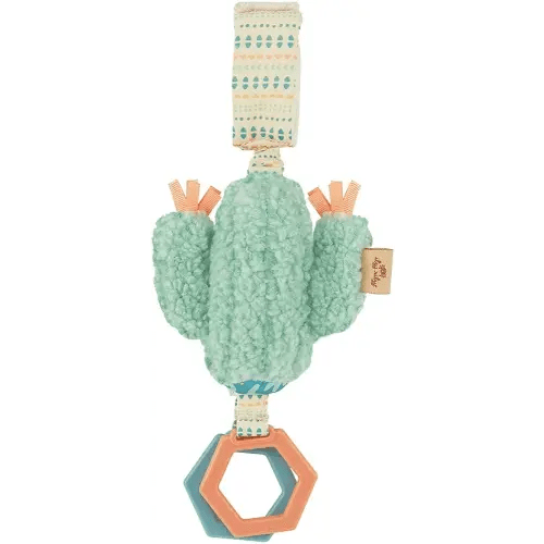 Itzy Ritzy - Ritzy Jingle Toy - Baby Hanging Toy for Activity Gym, Stroller or Car Seat; Features Jingle Sound, Hexagon Rings and Adjustable Attachment Loop (Cactus)
