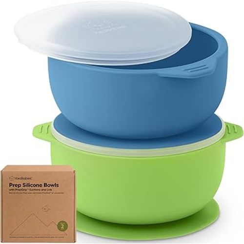 KeaBabies 2-Pack Baby Bowls with Suctions, Lids - Silicone Suction Bowls for Baby Boy, Girl, Toddlers Suction Bowls, Kids Bowl, Silicone Bowls for Baby Food, BPA-Free, Dishwasher Safe (Kea)