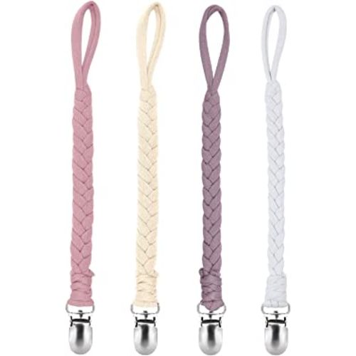 Pacifier Clip Holder for Boy and Girl Unisex Design Universal Handmade Braided Rope Paci Clip Easy to Use 4 Pack(Purple)