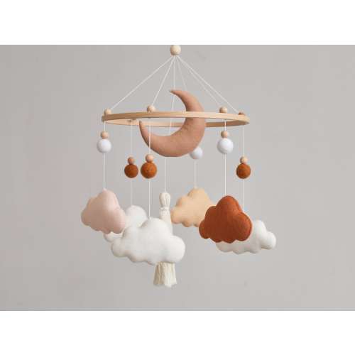 Terracotta Cloud Baby Mobile: Boho Felt Nursery Decor