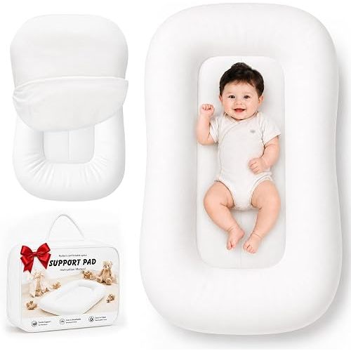 Mapotf Baby Lounger for Newborns 0-24 Months, Soft Breathable Cotton Infant Support Cushion for Tummy Time & Play, Portable Infant Lounger, Baby Essentials for Newborn- Cloud White (Cover Included)