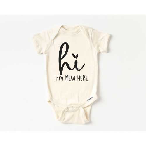 Hi Im New Here Baby Onesie® - Cute Minimalist Grandparent Reveal Pregnancy Announcement Bodysuit - Coming Soon Natural Onesie®