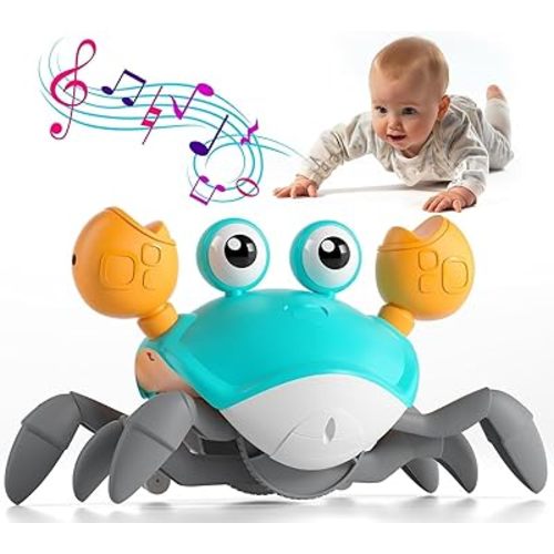 ZZDG Crawling Crab Toy- Baby Tummy Time Walking Activities Crawly Crabby Sounds and Speed Baby 36 Months (Blue)