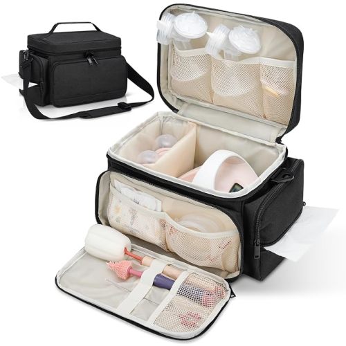 Breast Pump Bag Fit for Spectra S1 and S2, Pumping Bag with Waterproof Mat for Pump Accessories, Portable Pump Carrying Case for Work, Travel and Family Use, Black