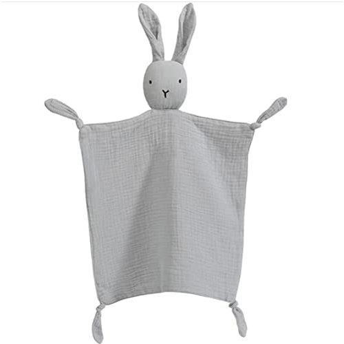 Organic Cotton Muslin Lovey Blanket, Organic Cotton Muslin Bunny Security Blanket Soft & Breathable Lovie Baby Gifts for Boys and Girls (Grey)