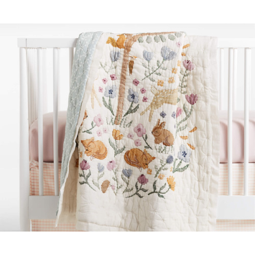 Wonderland Prairie Embroidered Organic Cotton Voile Baby Crib Quilt