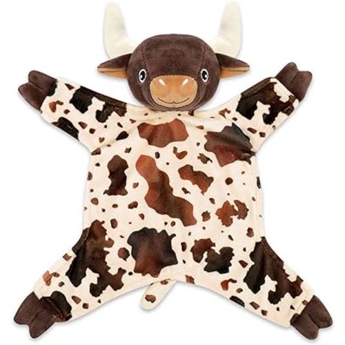 Longhorn Baby Security Blanket Lovey Baby Shower Cow Spotted Cowhide Print Stuffed Cow Snuggler First Birthday Unisex Baby Plush Sleeping Plushie Items Nursery Newborn Gift
