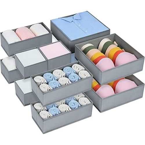 DIMJ Drawer Organizers Clothes Dresser Organizers - 12 Pack Drawer Divider Wardrobe Clothe Organizer Foldable Underwear Bra Organizer Multifunctional Drawers for Storage, sock,Tie,Grey