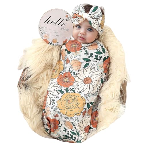 Galabloomer Newborn Receiving Blanket Headband Set Baby Flower Swaddle