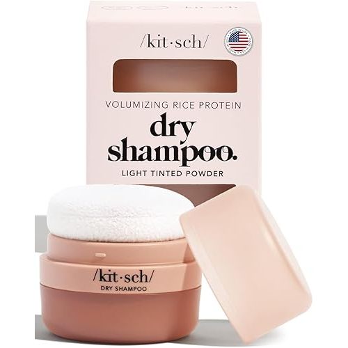 Kitsch Dry Shampoo Powder with Rice Protein for Women & Men - Unscented, Volumizing, No White Cast,Organic, Paraben Free & Benzene Free, Non Aerosol for Oily and Light Hair, Travel Size - 8g
