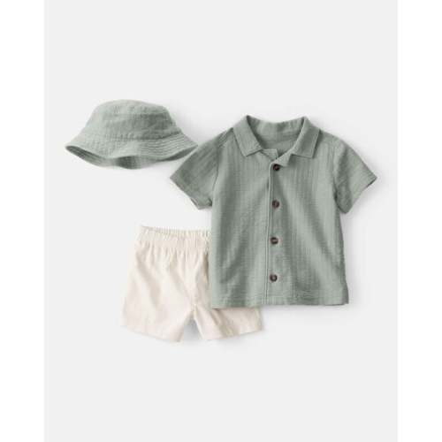 Baby Boy 3-Piece Short-Sleeve Top & Short Set - Green/White | Carter's