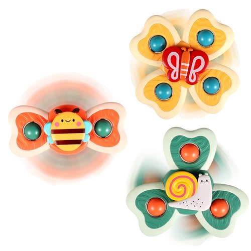 ALASOU 3PCS Silicone Suction Cup Spinner Toys for 1 Year Old Boy Girl|Spinning Tops Bath Toys for Kids Ages 1-3|Sensory Toys for Baby 6 12 18 Months Boy Birthday Gift