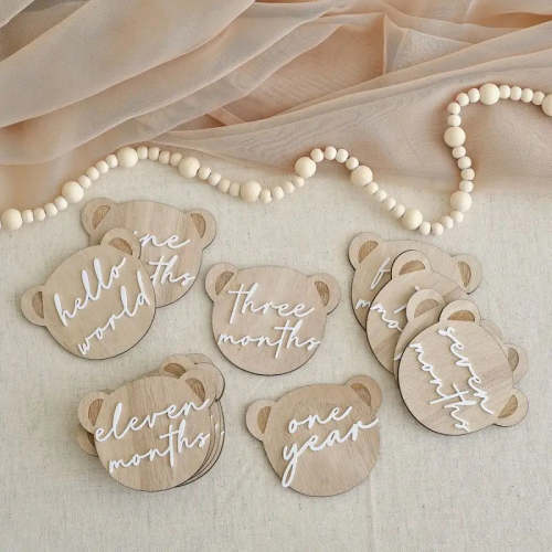 Wooden Teddy Bear Baby Milestone Signs 13pk