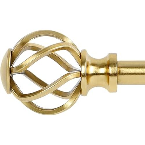 Curtain Rods for Windows 18 to 45 Inch(1.5-3.75 Feet),3/4" Diameter Gold Drapery Rods with Twisted Cage Finials,Size:18-45 Inch