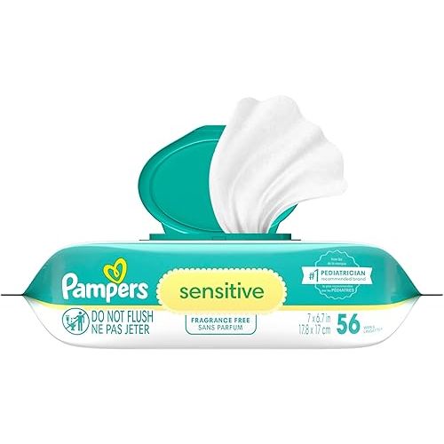 Pampers Baby Wipes Sensitive Perfume Free 1X Pop-Top Pack 56 Count