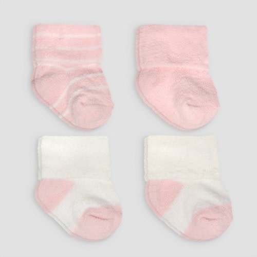 Carter's Just One You® Baby Girls' 4pk Chenille Socks - Pink 0-3M: Polyester, Spandex, Rubber Knit Ankle Socks, Solid Stripes