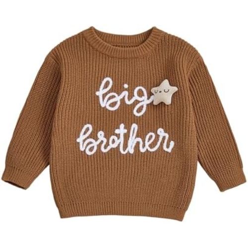 Toddler Baby Boy Fall Outfit Knit Sweater Star Decor Big Brother Bro Letter Embroidery Top Sweatshirt Infant Clothes