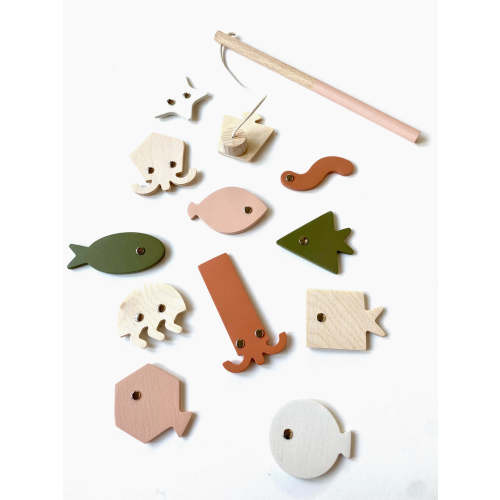 Wooden Fishing Set - 2 Fishing Rods and 12 Sea Creatures