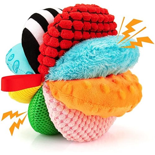8-in-1 Sensory Balls for Infant Toddlers,Rainbow Fabric Baby Toy for Sensory Development,Montessori Toys for Babies 6-12 Months,8 Different Sensory Tactile Textures with Crinkle Rattle Squeakers - Fabric Sensory Ball