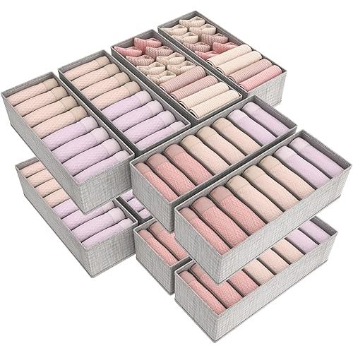 Lifewit 12 Pack Drawer Organizer for Clothing, Dresser Organizer Wardrobe Storage Boxes for Nursery, Bedroom, Closet, Foldable Fabric Closet Organizers and Storage for Clothes, Underwear, Belt, Tie