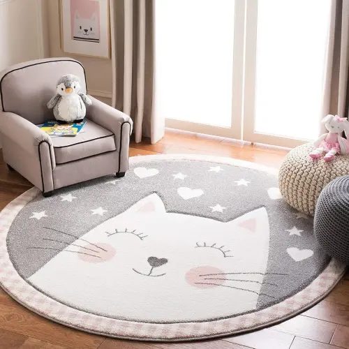 SAFAVIEH Carousel Kids Collection 6'7" Round Pink / Grey CRK134P Cat Nursery Playroom Area Rug