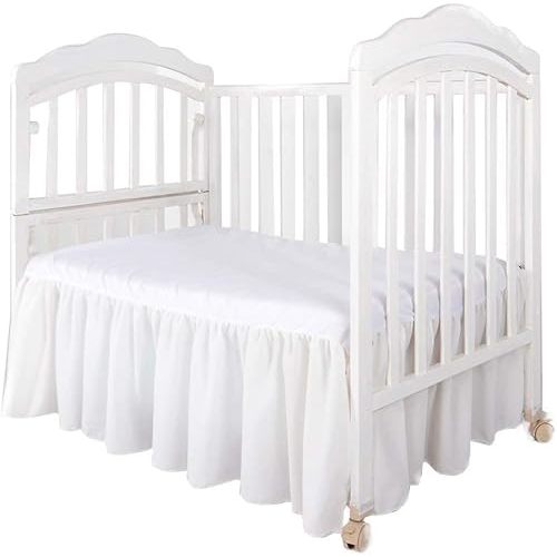 Crib Bed Skirt Split Corner,Dust Ruffle 100% Cotton Nursery Crib Toddler Bedding Skirt for Baby Boys or Girls, Ruffled 14" Drop White Solid