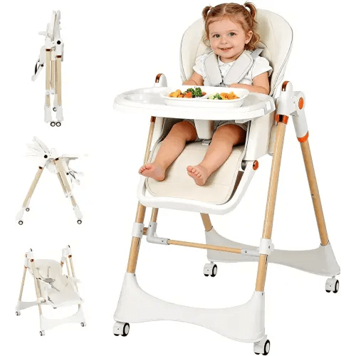 3-in-1 Baby High Chair | Convertible Baby High Chair for Babies and Toddlers | Brake Wheels, Easy Clean, Space Saving | Adjustable, Removable Tray (White)
