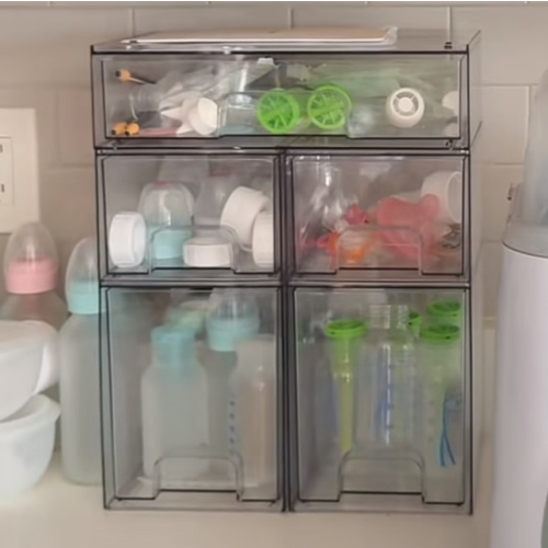 Vtopmart Stackable Storage Drawers Set of 5, Clear Plastic Organizer Bins for Beauty Supplies,Ideal for Vanity, Bathroom,Cabinet,Pantry Organization