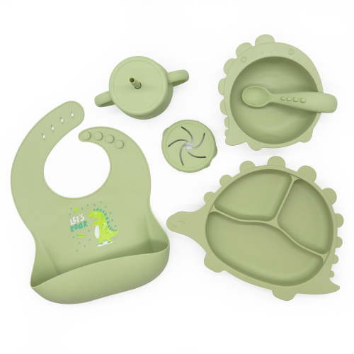Rainbow & Butterflies |8 Piece| DINO Silicone Baby Feeding Set – |Bib, Suction Bowl, Suction Plate, Sippy Cup, 2-in-1 Straw & Snack Cup Lid, Straw & Spoon| – Food Grade Silicone, BPA Free