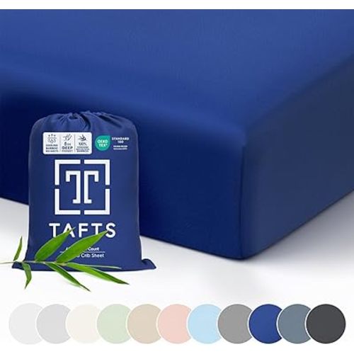 Tafts Crib Sheets, 100% Viscose derived from Bamboo Fitted, Girls, Boys & Unisex, 8 Inch Deep Pocket, Standard Crib & Toddler Mattress, Cooling, Soft, 360 Elastic, Lifetime Quality, (28 x 52 Navy)