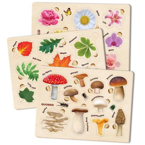 Quokka Wooden Puzzles For Toddlers 2 3 4 – Set Of 3 Montessori Toys Puzzles For Kids Ages 3 4 5 – Mushrooms Flowers Leaves