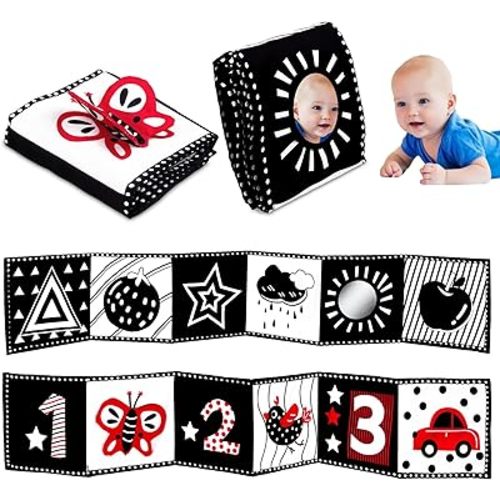 Black and White High Contrast Baby Toys - Newborn Toys 0 3 Months Brain Development - Soft Crinkle Books Tummy Time Toys - Infant Montessori Sensory Toys 0 6 12 Months Baby Boy Girl Gifts