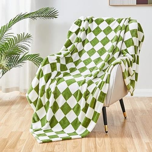 SOCHOW Checkered Flannel Throw Blanket, Soft Cozy Checkerboard Grid Pattern Fleece Blanket for Couch Bed Sofa, Sage Green 50 x 60 Inches